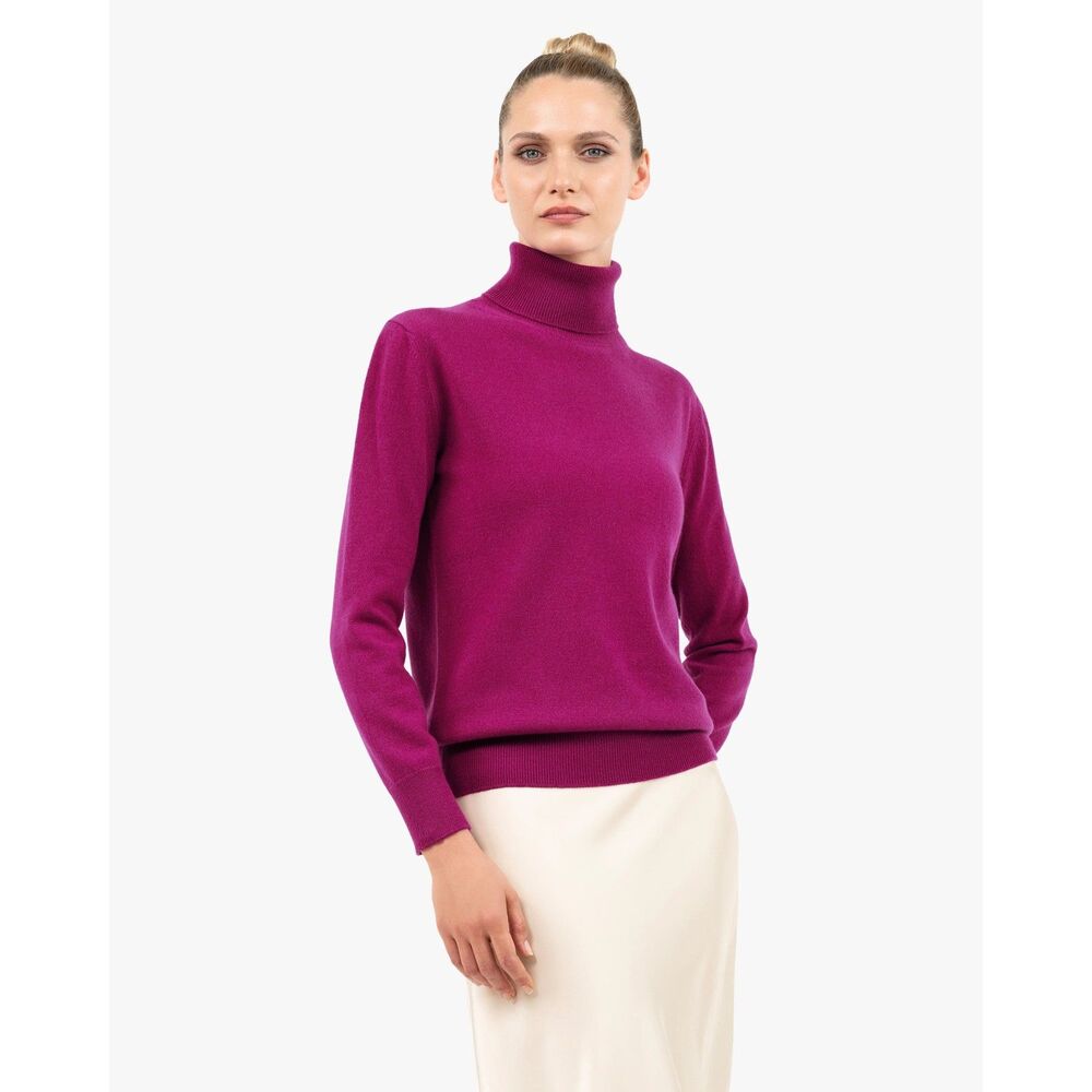 Nine West Magenta Plum Purple 100% Cashmere Turtleneck Sweater